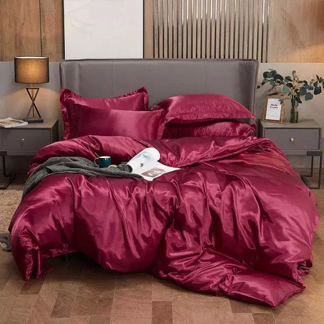 Conjunto de Roupas de Cama de Cetim Funnry™ 4 Peças / Luxo & Requinte para seu quarto!